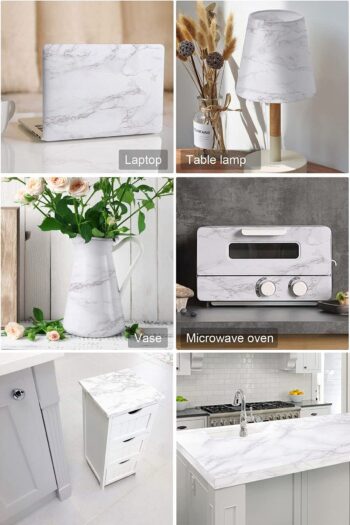 200cmx60cm Kendinden Yapışkanlı Beyaz Mermer Desenli Mutfak Banyo Tezgah Duvar Masa Kaplama Kağıdı