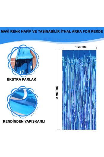 Ekstra Metalize Mavi Renk Saçaklı Arka Fon Perde 1X2 Metre
