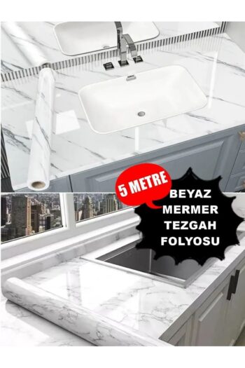 Yapışkanlı Mermer Görünümlü Masa Tezgah Dolap Mutfak Banyo 5 Metre X 60 Cm Mermer Folyo Kağıt Beyaz